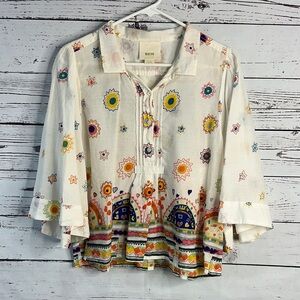 Maeve White Blouse with Colorful Pattern